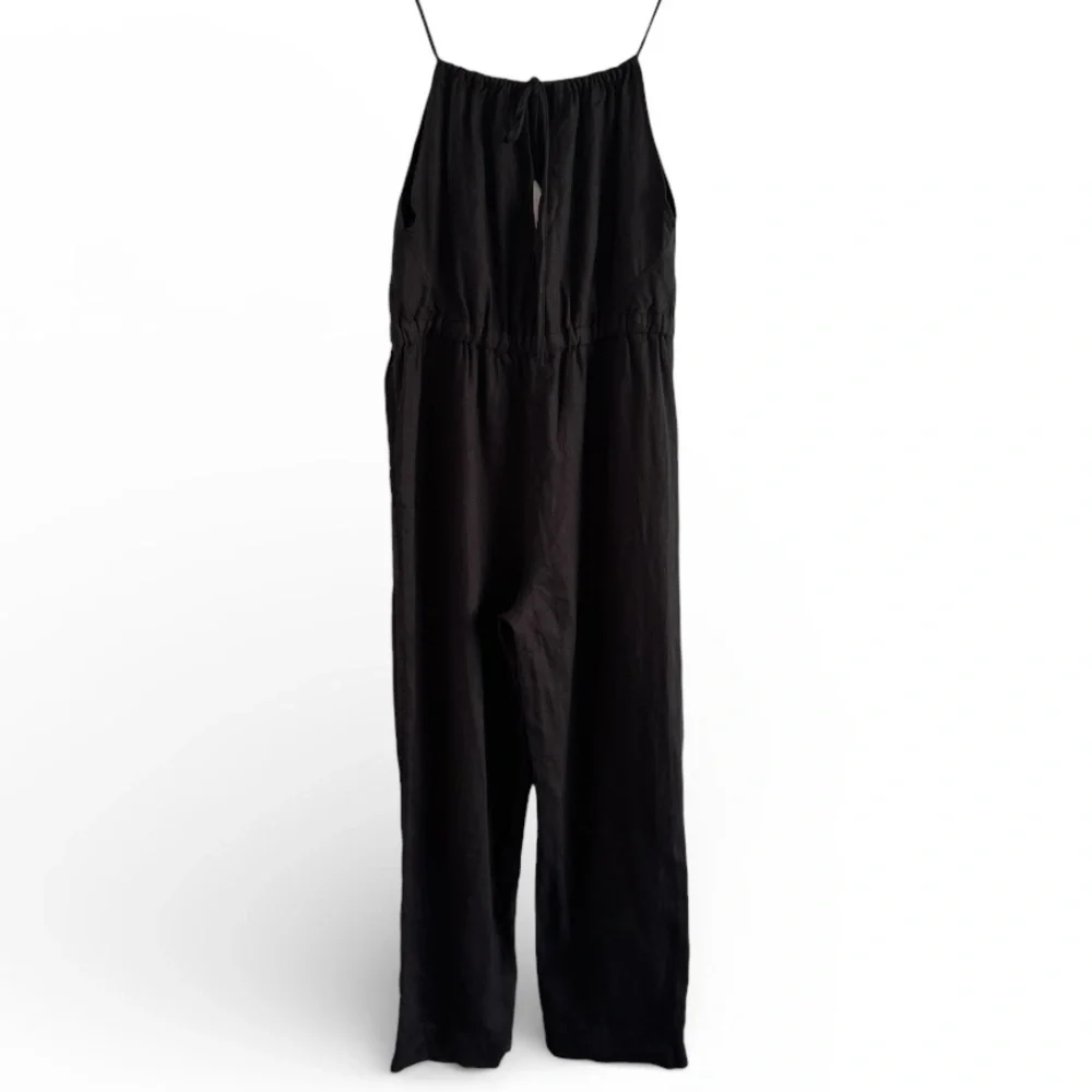 EVERLANE THE SHOESTRING APRON BLACK LINEN JUMPSUIT SZ S NWT